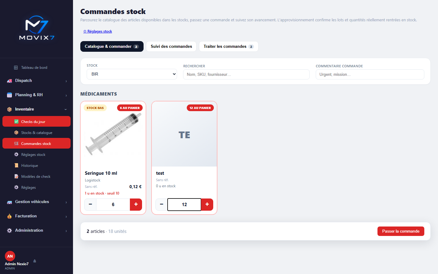 Catalogue de commandes stock Movix7