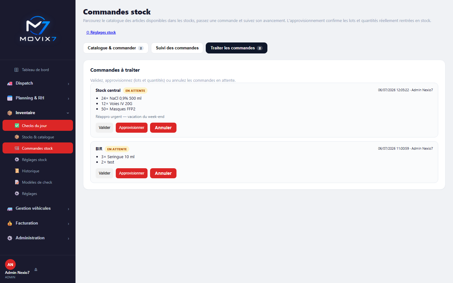 Traitement des commandes stock Movix7